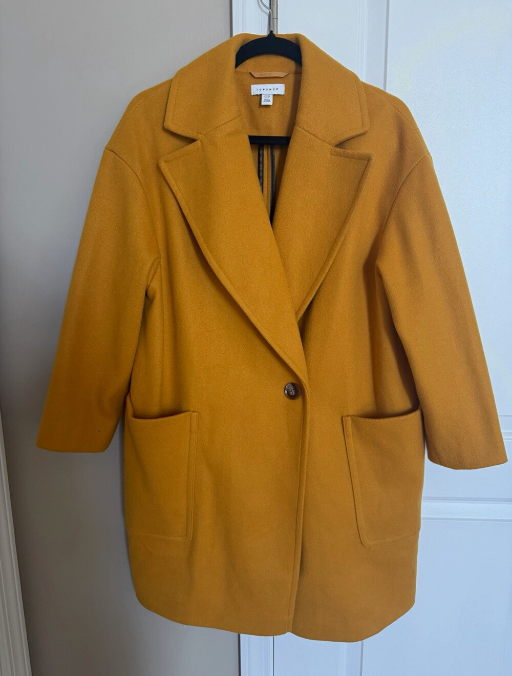 Topshop Women's Carly Mustard Mid-Length Overcoat Button Front w/ Pockets Size 6